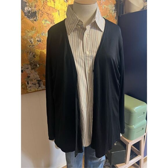 Vintage Eileen Fisher Woman Nlack Slinky Knit Lightweight Black One Button Cardi - Picture 6 of 10